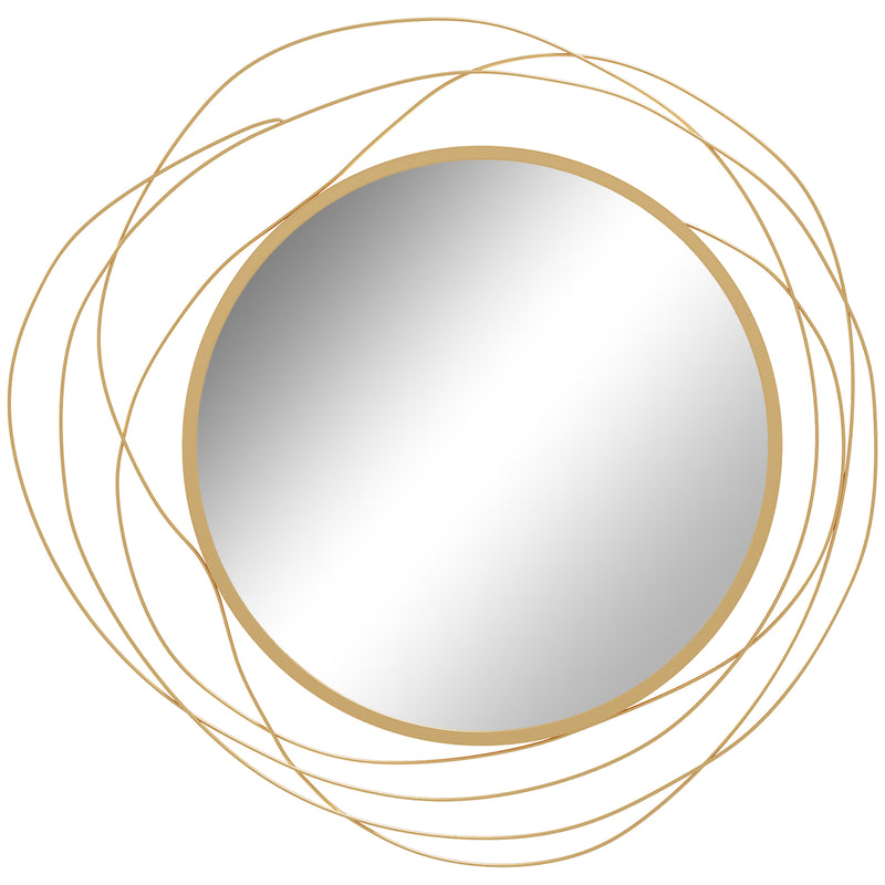 HOMCOM Metal Wall Art 65cm Round Mirror For Living Room Dining Room Gold Tone