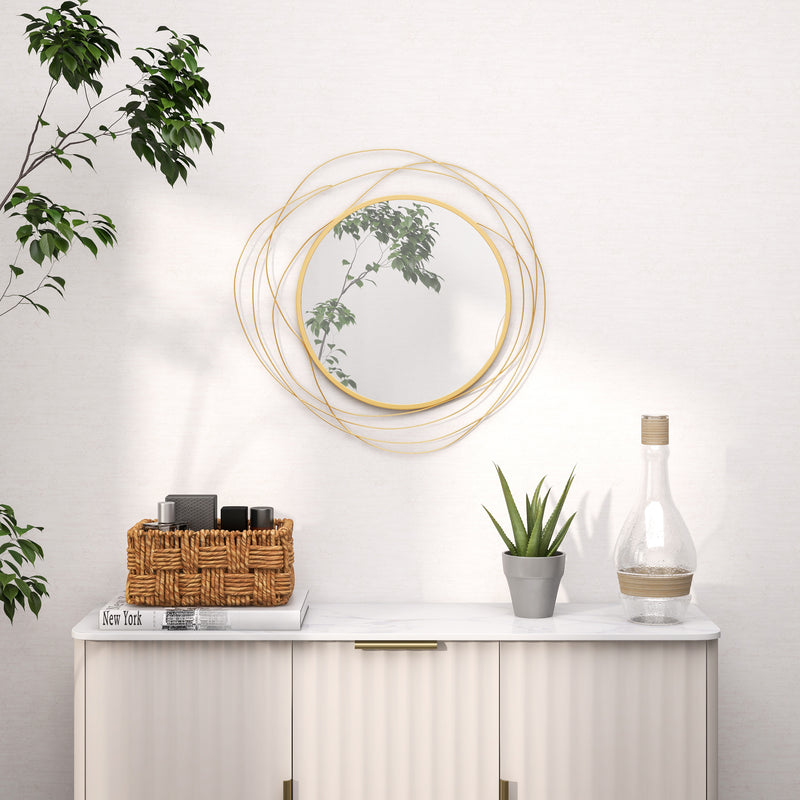 HOMCOM Metal Wall Art 65cm Round Mirror For Living Room Dining Room Gold Tone