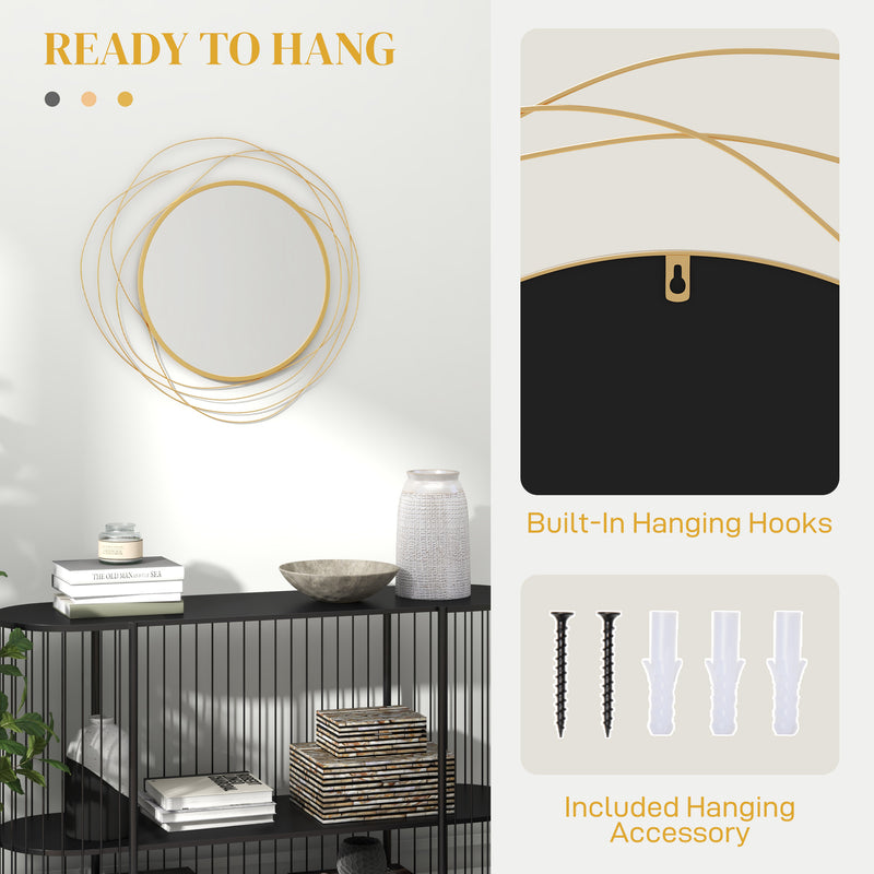 HOMCOM Metal Wall Art 65cm Round Mirror For Living Room Dining Room Gold Tone
