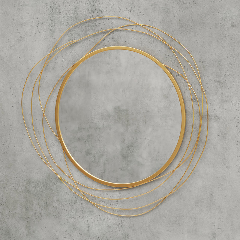 HOMCOM Metal Wall Art 65cm Round Mirror For Living Room Dining Room Gold Tone