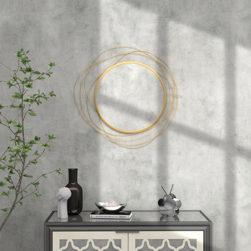 HOMCOM Metal Wall Art 65cm Round Mirror For Living Room Dining Room Gold Tone