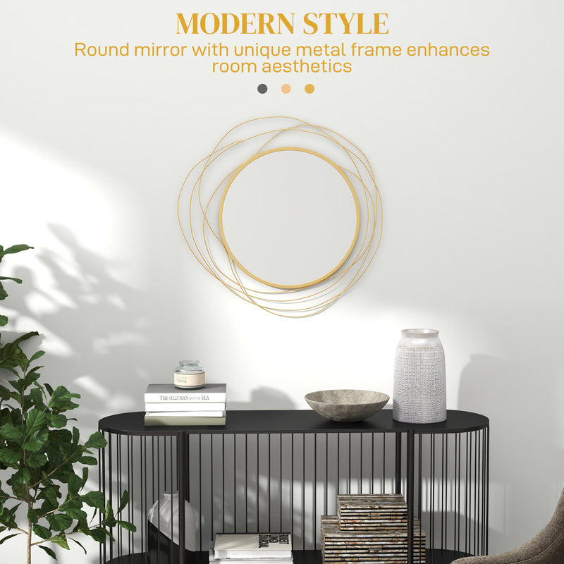 HOMCOM Metal Wall Art 65cm Round Mirror For Living Room Dining Room Gold Tone