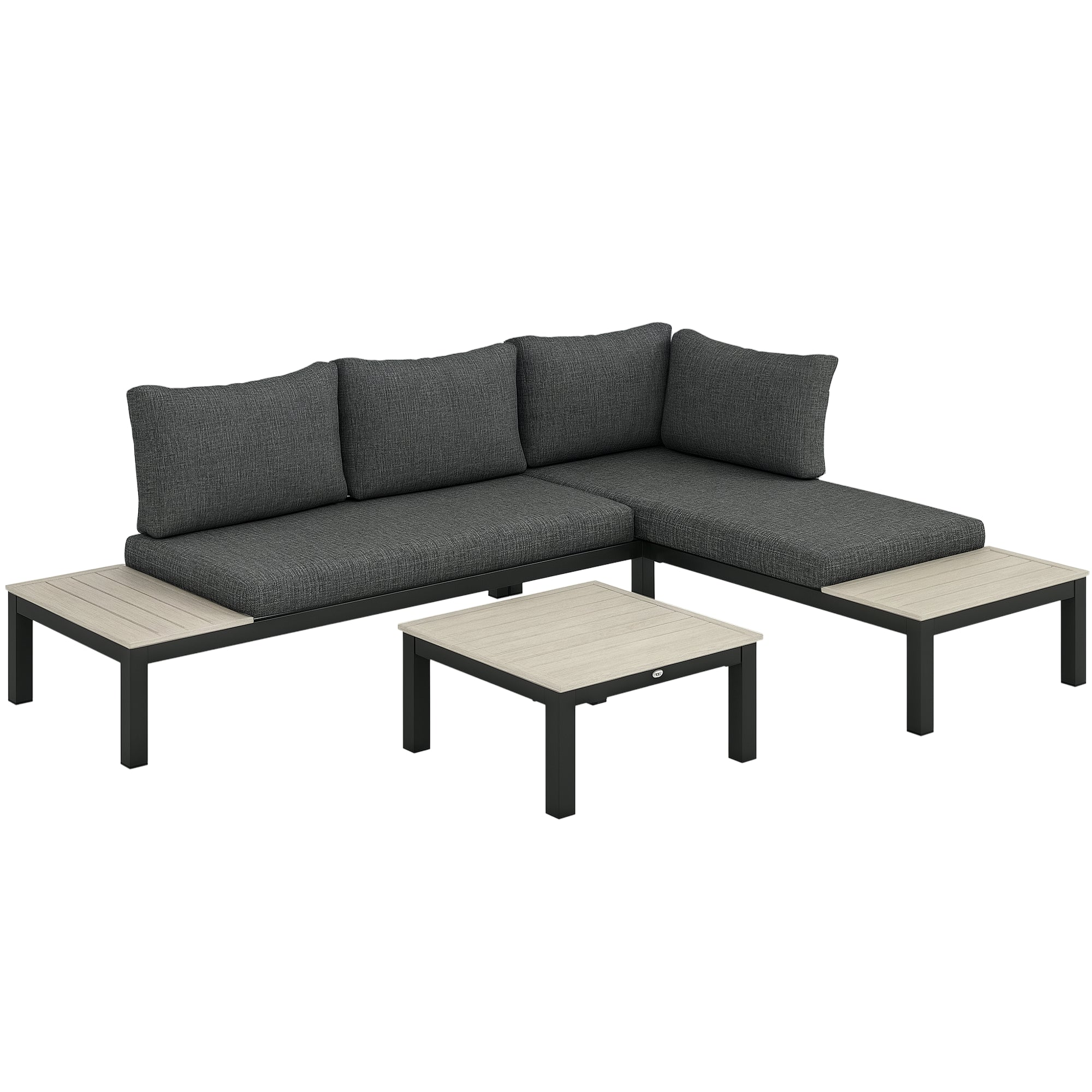 Outsunny 3pcs Garden Sectional Sofa Side Table Furniture Set W/ Cushio