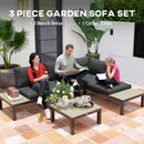 Outsunny 3pcs Garden Sectional Sofa Side Table Furniture Set w/ Cushion