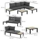 Outsunny 3pcs Garden Sectional Sofa Side Table Furniture Set w/ Cushion