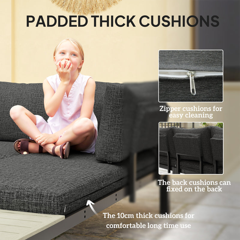 Outsunny 3pcs Garden Sectional Sofa Side Table Furniture Set w/ Cushion