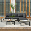 Outsunny 3pcs Garden Sectional Sofa Side Table Furniture Set w/ Cushion