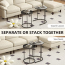 HOMCOM Nesting Side Table Set Of 2, Industrial Round Nest Of Tables, Grey
