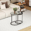 HOMCOM Nesting Side Table Set Of 2, Industrial Round Nest Of Tables, Grey