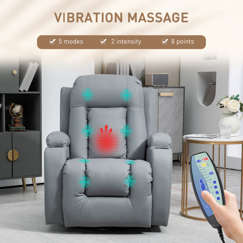 HOMCOM Manual Recliner Chair with 8 Vibration & Heat, Light Grey