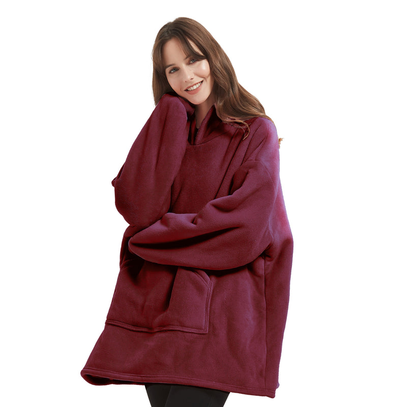 Lewis's Sherpa Fleece Lined Hooded Throw - Burgandy