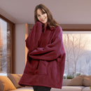 Lewis's Sherpa Fleece Lined Hooded Throw - Burgandy