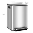 HOMCOM Double Kitchen Bin, Pedal Bin with Soft-Close Lid, Silver Tone