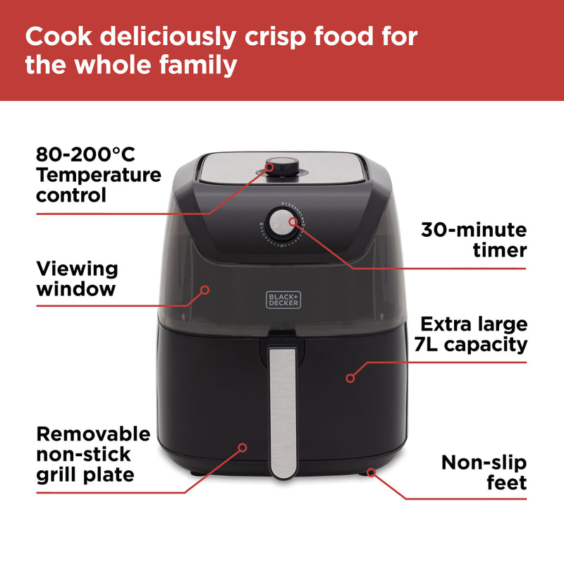 Black+Decker Air Fryer Manual 7L  - Black