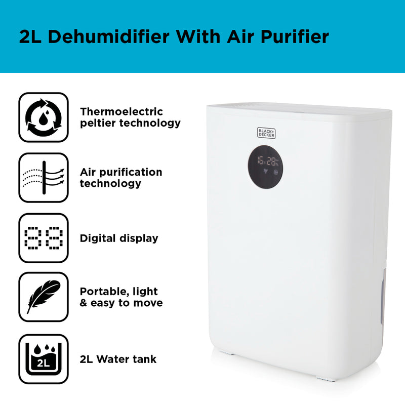 Black+Decker Dehumidifier & Air Purifier 2L  - White
