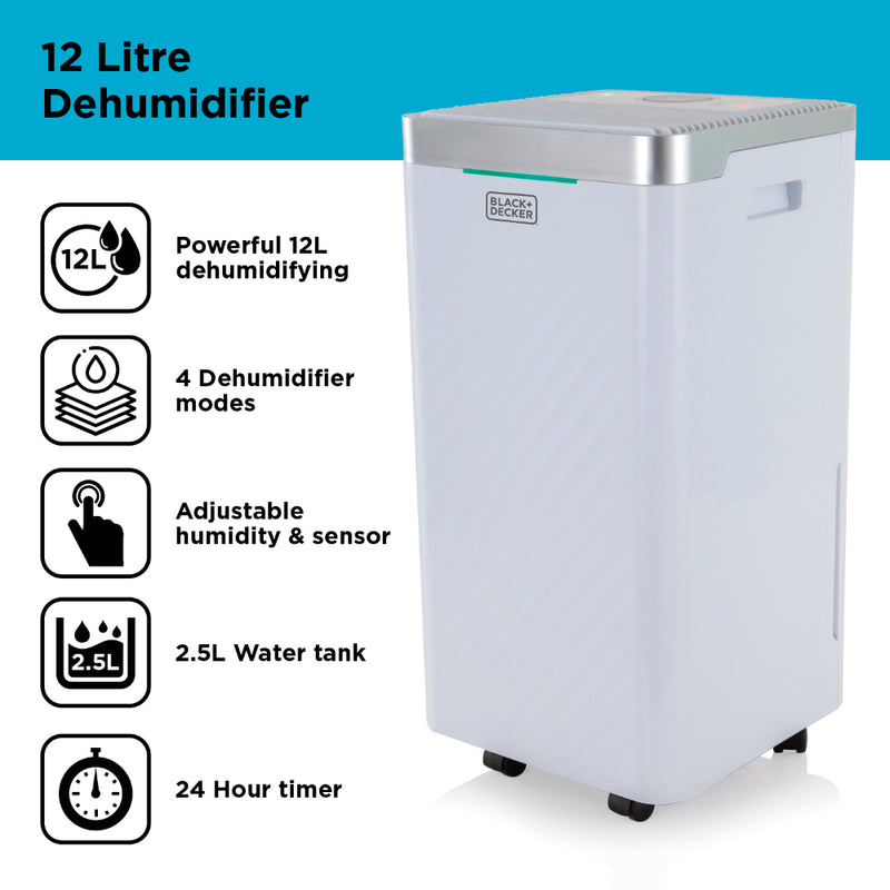 Black+Decker Dehumidifier 12L  - White