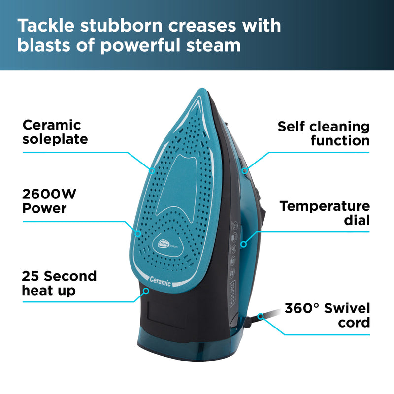 Black+Decker Steam Iron 2600w  - Aqua Blue