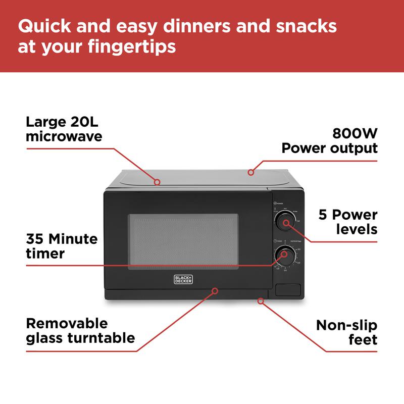 Black+Decker Manual Microwave 800w 20L - Black