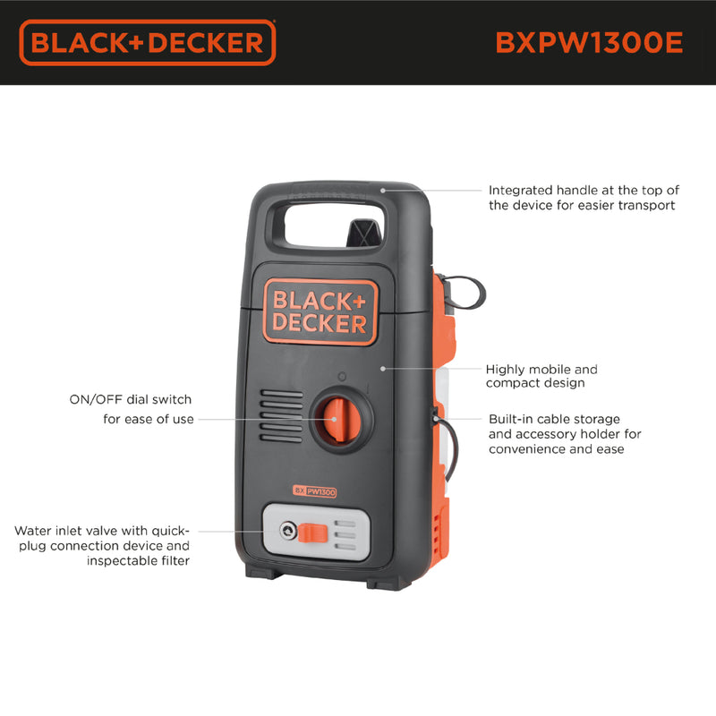 Black+Decker Pressure Washer 1300E  - Black