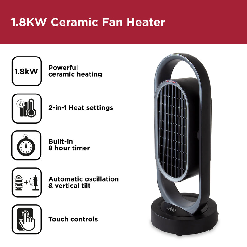 Black+Decker Ceramic Heater 1.8KW  - Black