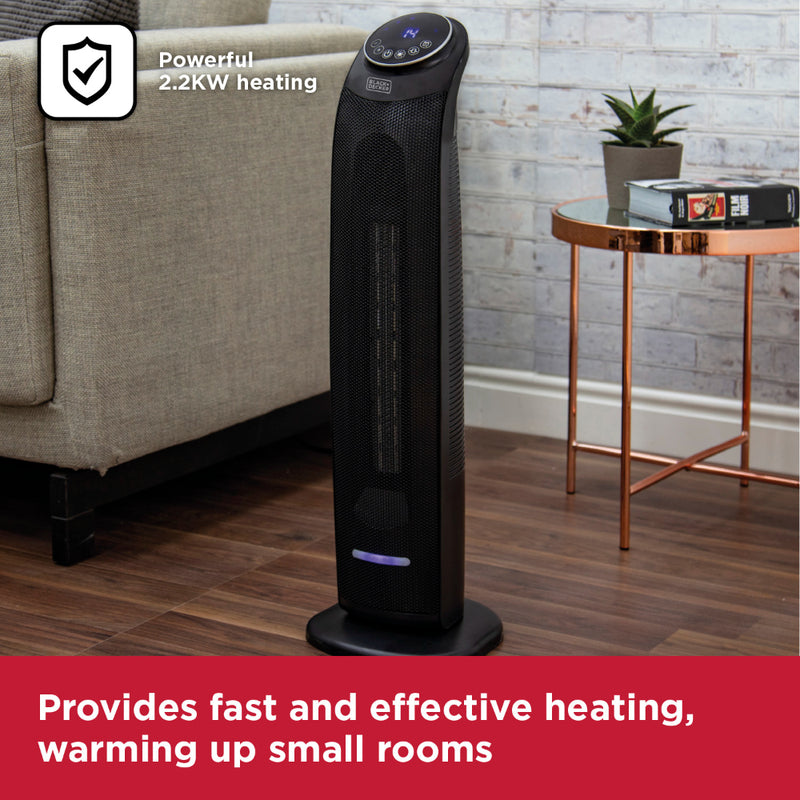 Black+Decker Ceramic Tower Fan Heater 2.2KW  - Black