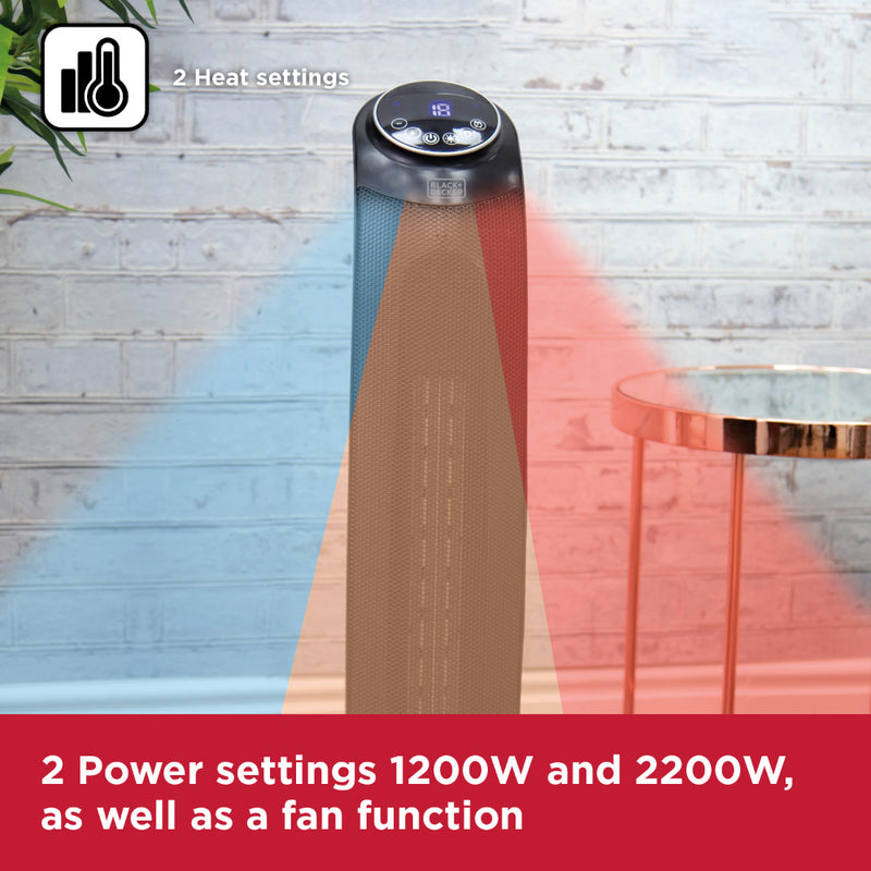 Black+Decker Ceramic Tower Fan Heater 2.2KW  - Black