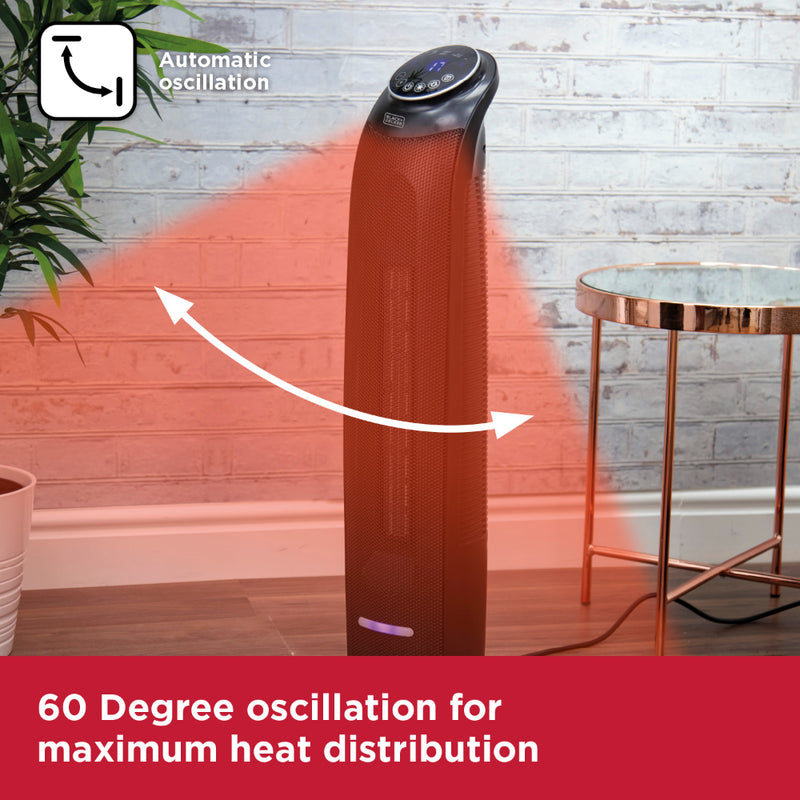 Black+Decker Ceramic Tower Fan Heater 2.2KW  - Black