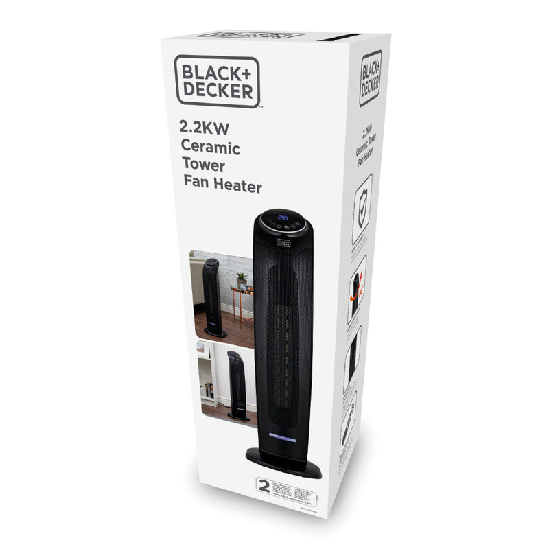 Black+Decker Ceramic Tower Fan Heater 2.2KW  - Black
