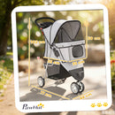 PawHut Pet Stroller Pushchair Carrier For Cat Puppy With 3 Wheels Grey