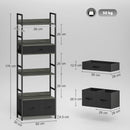 HOMCOM Industrial Bookshelf with 4 Shelves and 3 Fabric Drawers Grey