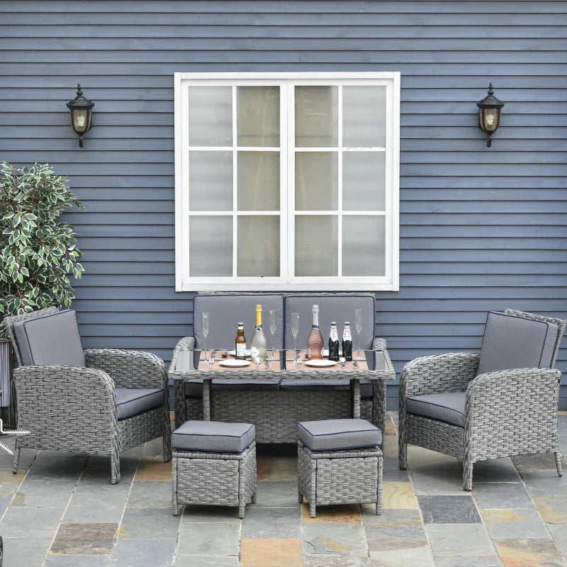 Outsunny Rattan Dining Furniture Set 6 Seater- Grey