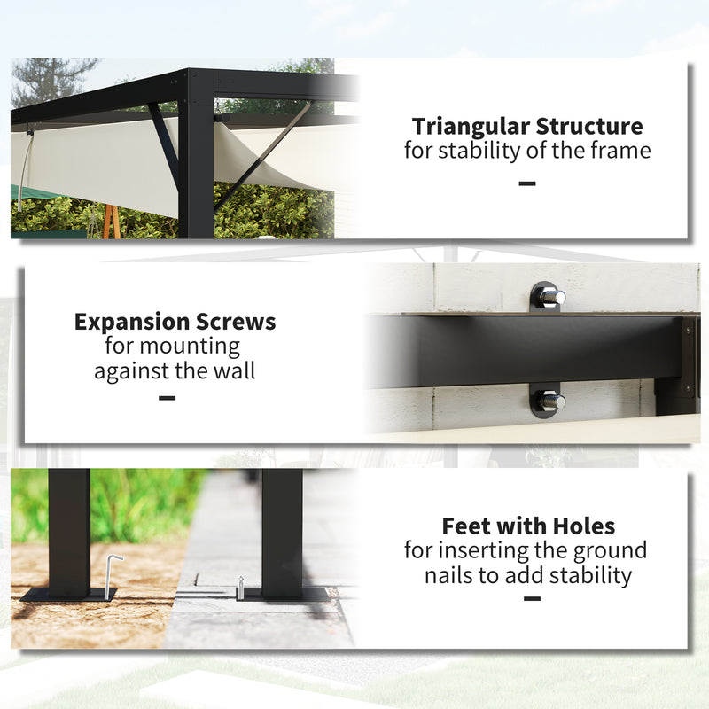 Outsunny 3 x 3(m) Outdoor Pergola Retractable Canopy Wall Mounted, Cream