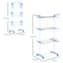 HOMCOM Foldable Clothes Drying Rack Steel Garment Dryer With Casters Blue