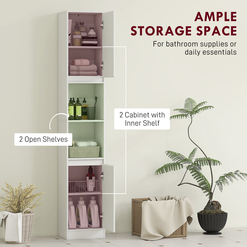 HOMCOM Narrow Bathroom Storage Cabinet with Open Compartment, White
