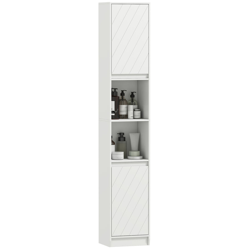 HOMCOM Narrow Bathroom Storage Cabinet with Open Compartment, White