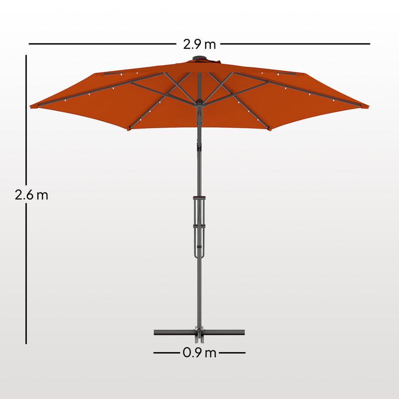 Outsunny 3(m) Cantilever Garden Parasol Umbrella W/ Solar LED Orange