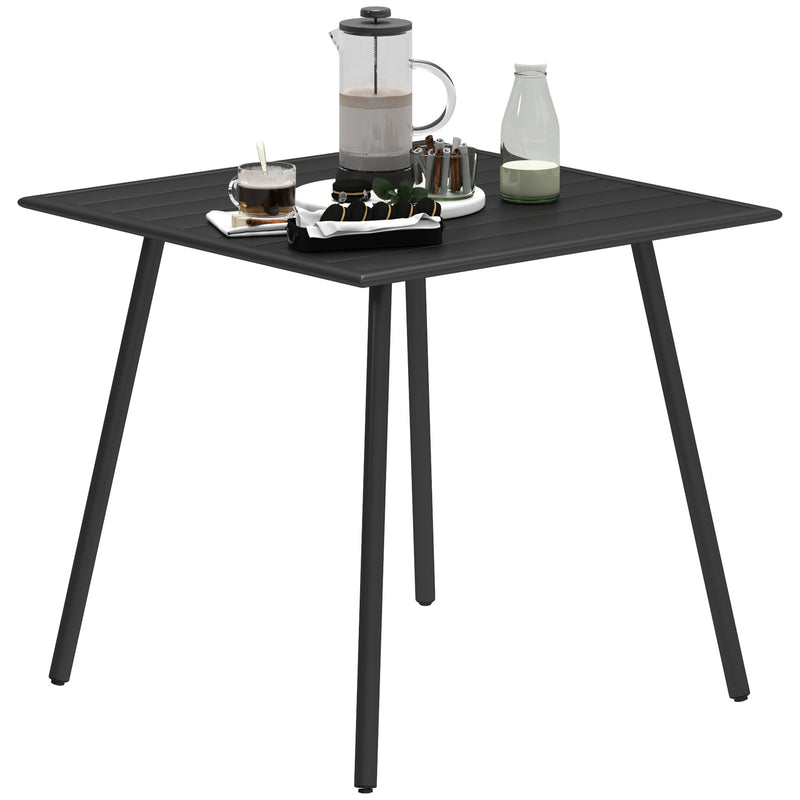 Outsunny Garden Table for 4 Person with Slat Top, Steel Frame