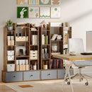 HOMCOM 12-Tier Bookshelf, Bookcase w/ 2 Folding Drawer, Rustic Brown