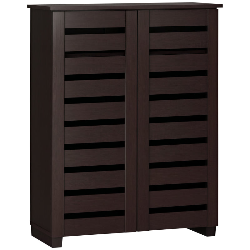 HOMCOM Shoe Storage Cabinet with Slatted Doors for 15 Pairs of Shoes Brown