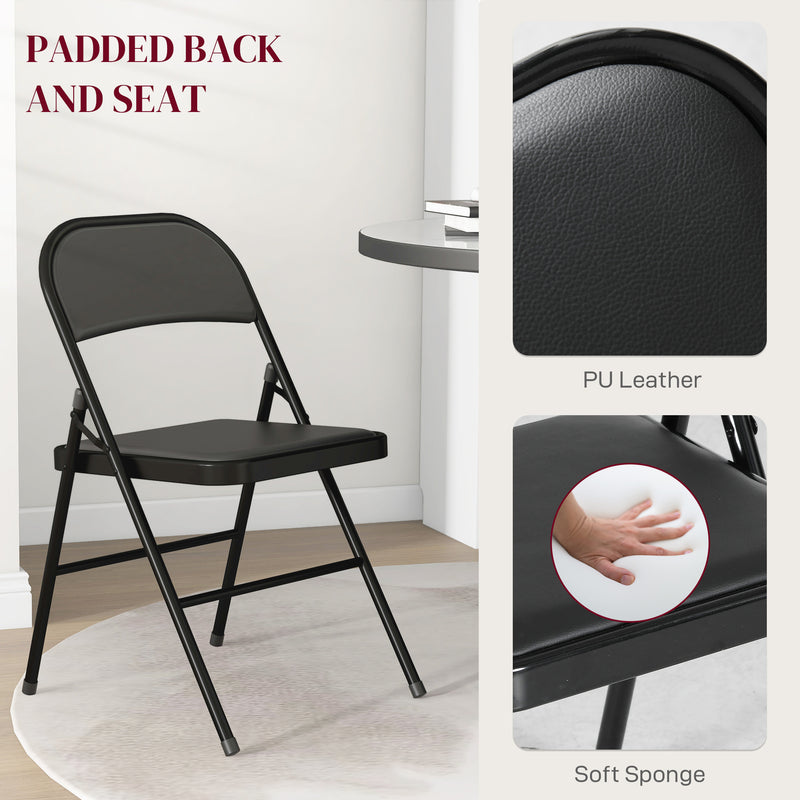 HOMCOM 4 Pack Padded Folding Chairs with Cushioned Seat and Metal Frame Black