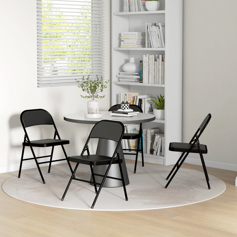 HOMCOM 4 Pack Padded Folding Chairs with Cushioned Seat and Metal Frame Black
