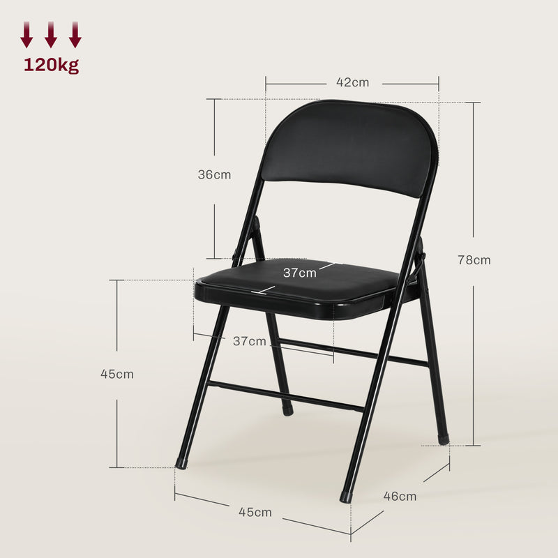 HOMCOM 4 Pack Padded Folding Chairs with Cushioned Seat and Metal Frame Black
