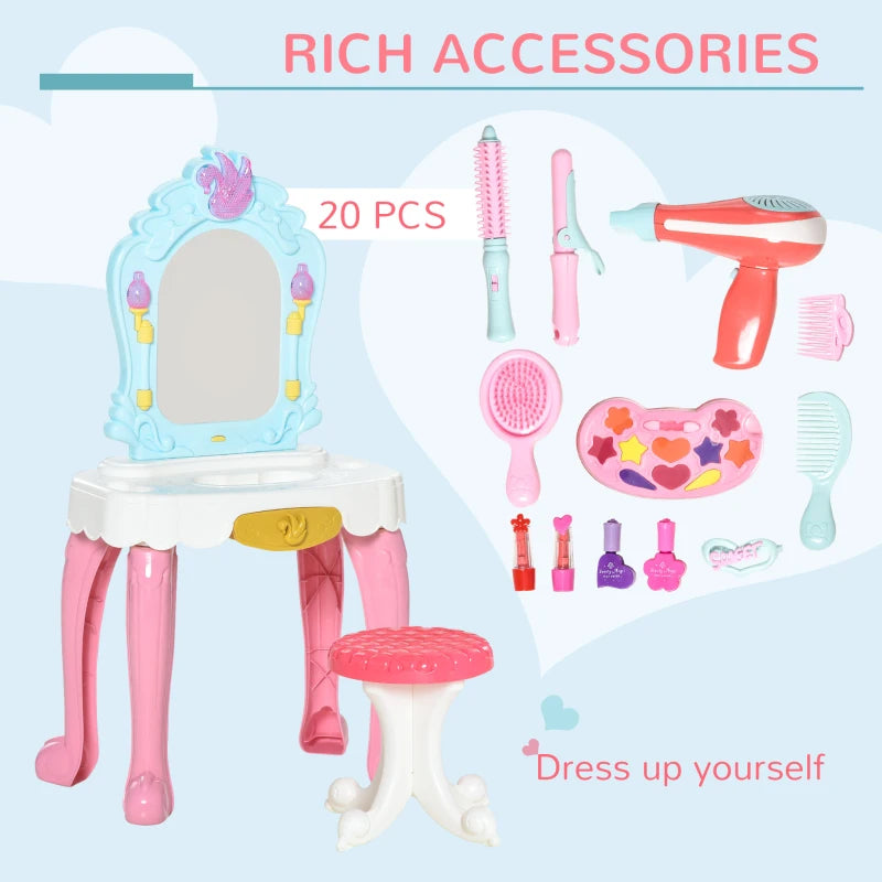 HOMCOM Dressing Table Set with Accessories - Pink