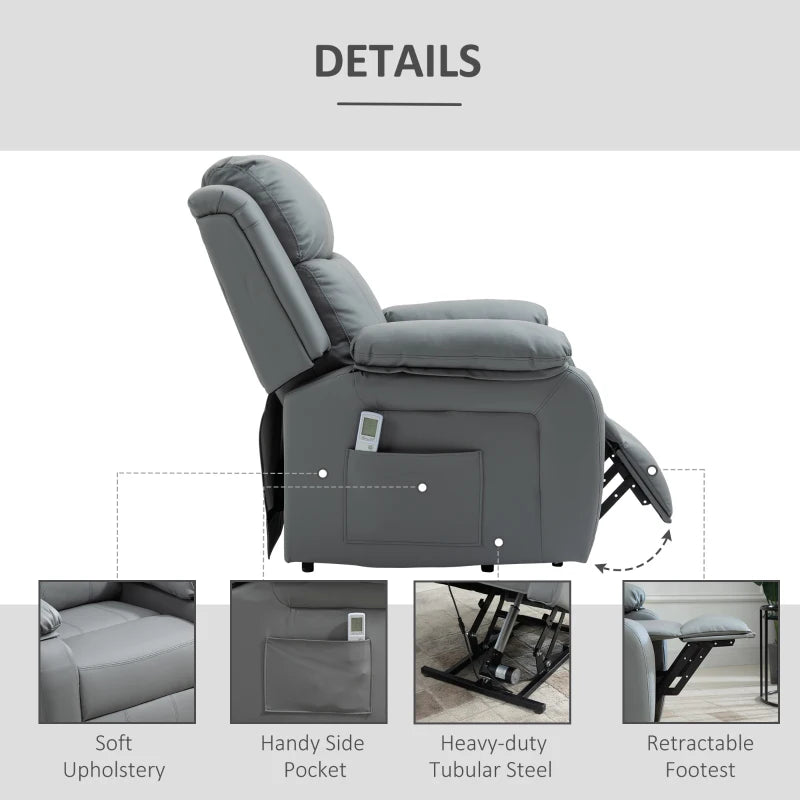 HOMCOM Power Lift Reclining Chair with Remote - Grey