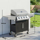 Outsunny 4+1 Burner Gas BBQ Grill with Side Burner, 50000 BTU Gas Grill