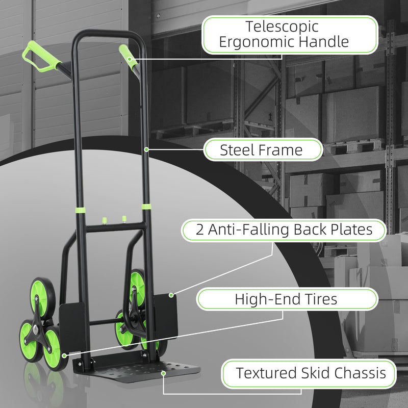 DURHAND Climbing Stairs Trolley Hand Trucks 6-Wheels Foldable Load Cart Steel
