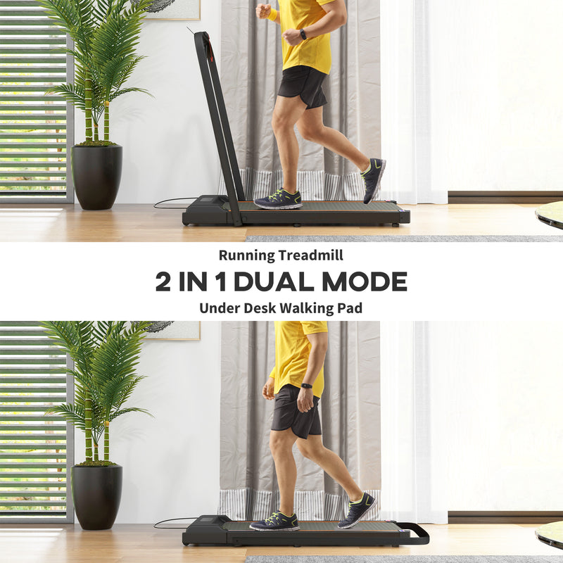 SPORTNOW 2.5HP Folding Treadmill Walking Pad W/ LED Display, No Assembly - Blue/Orange