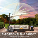 Outsunny 3 X 3 M Garden Cantilever Parasol W/ Light, Cover, Wind Protection
