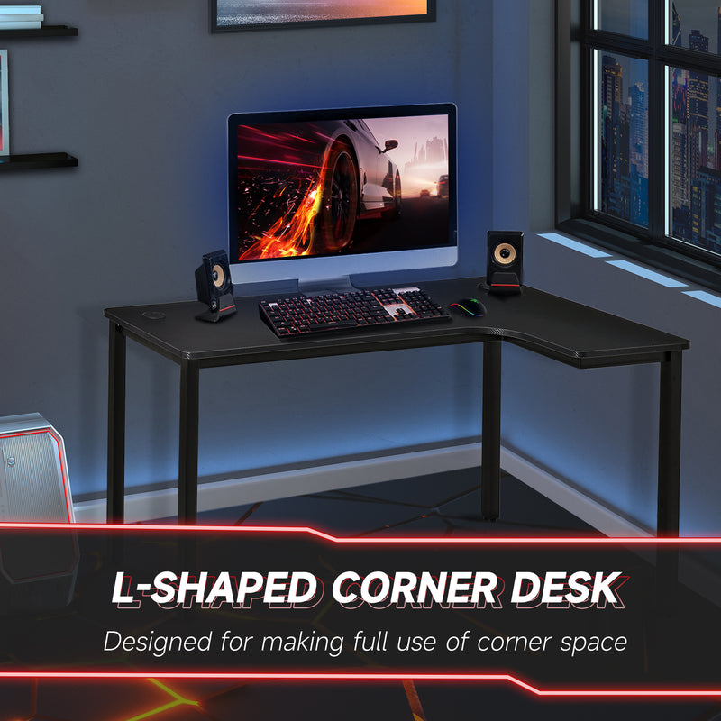 L-Shaped Gaming Desk, Computer Corner Desk, Home Office Workstation with Cable Management, 145 x 81 x 76cm, Black, Left