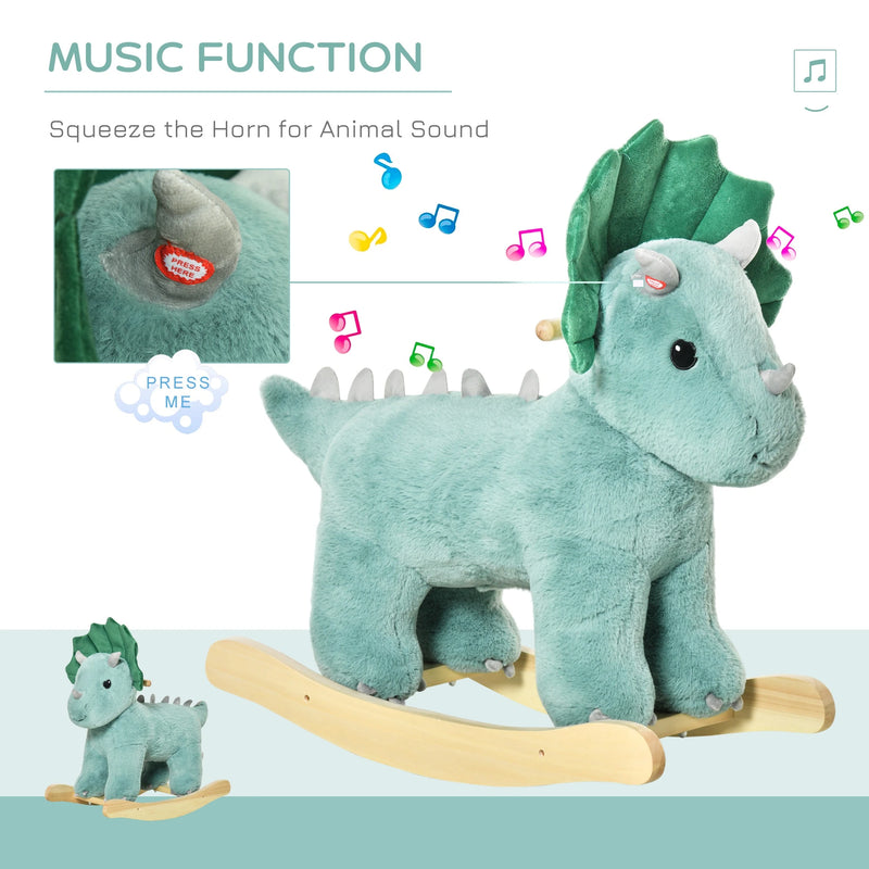 HOMCOM Children's  Rocking  Triceratops - Green